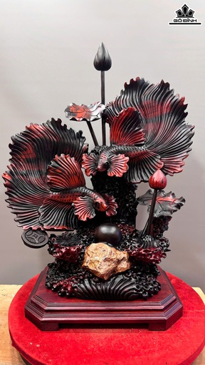 Tượng Cá Xiêm Gỗ Trắc Cao Cả Kỷ 81 Ngang 62 Sâu 27 (cm) - Kỷ Cao 6 (cm)