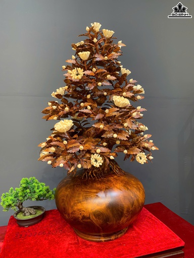 Bình Hoa Phù Dung Gỗ Sưa Cao 96 Ngang 55 Sâu 50 (cm) - Đường Kính Bình 43 Gỗ Nu Sụn Hương