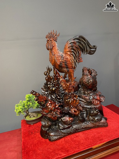 Tượng Gia Đình Gà Gỗ Trắc Cao 68 Ngang 50 Sâu 27 (cm)