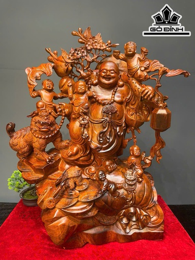 Tượng Phật Di Lặc Ngũ Phúc Gỗ Hương Cao 79 Ngang 59 Sâu 39 (cm)