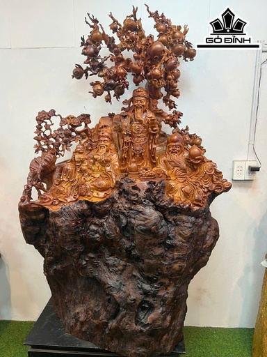 Tượng Phúc Lộc Thọ (Tam Đa) Gỗ Sụn Hương Cao 180 Ngang 110 Sâu 70 (cm)