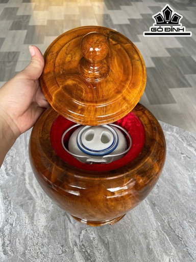 Bình Ủ Trà Gỗ Gụ Cao 30 Đường Kính 21 (cm) - 0,5Lít