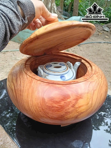 Bình Ủ Trà Gỗ Gõ Đỏ (Cà te) Cao 26 Đường Kính 32 (cm) - 1,2Lít