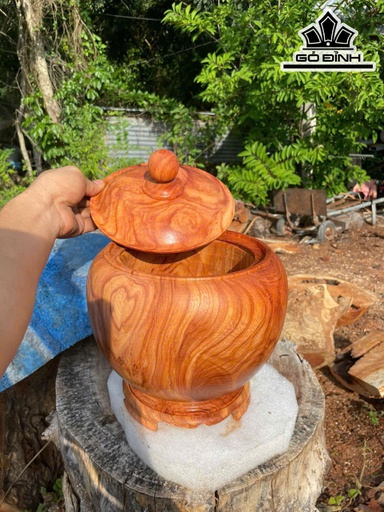 Bình Ủ Trà Gỗ Gõ Đỏ (Cà te) Cao 26 Đường Kính 23 (cm) - 1Lít