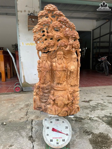Tượng Phúc Lộc Thọ (Tam Đa) Gỗ Ngọc Am Cao 100 Ngang 48 Sâu 22 (cm)