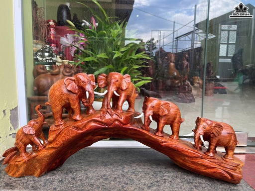 Tượng Gia Đình Voi Gỗ Cẩm Cao 29 Ngang 62 Sâu 16 (cm)