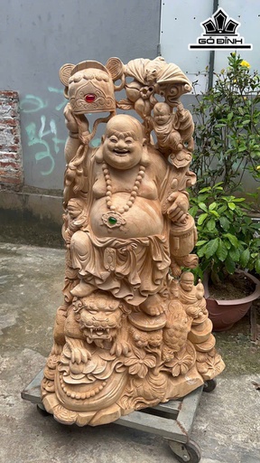 Tượng Phật Di Lặc Tam Phúc Gỗ Ngọc Am Cao 127 Ngang 75 Sâu 45 (cm)