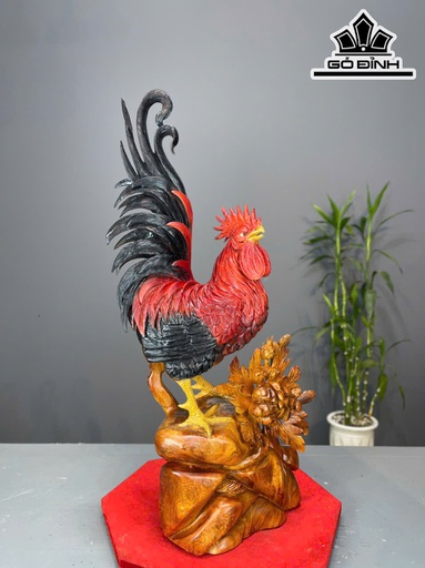 Tượng Nhất Kê Gỗ Hương Cao 78 Ngang 35 Sâu 23 (cm)