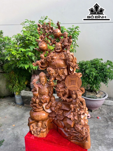 Tượng Song Hỷ Lâm Môn Gỗ Ngọc Am Cao 116 Ngang 65 Sâu 36 (cm)