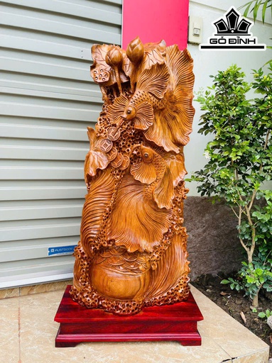 Tượng Cá Xiêm Gỗ Ngọc Am Cao 90 Ngang 43 Sâu 20 (cm) - 16kg