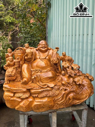 Tượng Phật Di Lặc Ngũ Phúc Trường Sinh Gỗ Ngọc Am Cao 90 Ngang 136 Sâu 58 (cm)