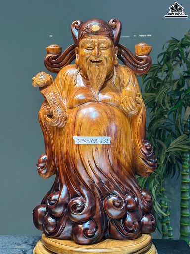Tượng Thần Tài Gỗ Hương Cao 76 Ngang 43 Sâu 33 (cm)