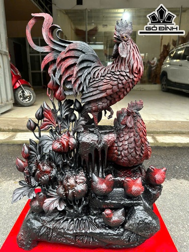 Tượng Gia Đình Gà Gỗ Trắc Cao 74 Ngang 52 Sâu 27 (cm)