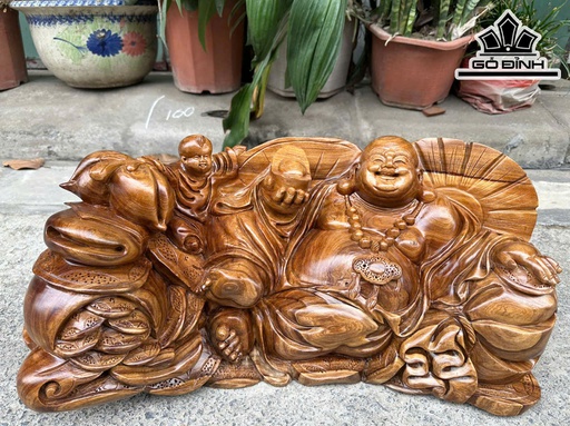 Tượng Phật Di Lặc Nhất Phúc Gỗ Ngọc Am Cao 24 Ngang 55 Sâu 22 (cm)