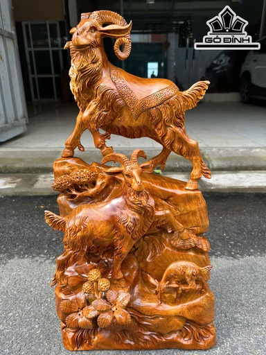 Tượng Tam Dương Khai Thái Gỗ Hương Cao 67 Ngang 35 Sâu 20 (cm)