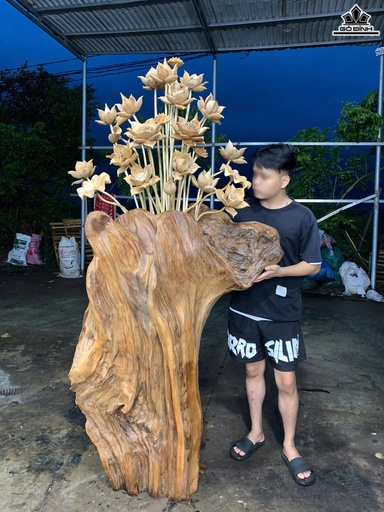 Bình Hoa Sen Gỗ Ngọc Am Cao 200 Ngang 100 Sâu 40 (cm)