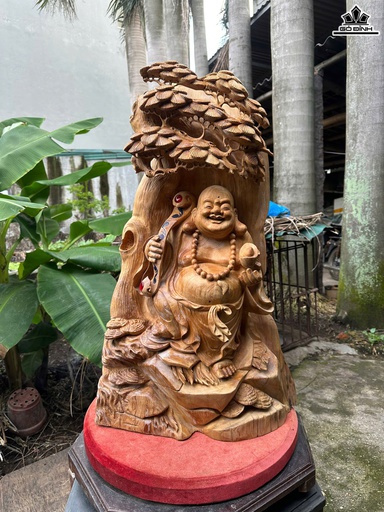 Tượng Phật Di Lặc Ngồi Gốc Tùng Gỗ Ngọc Am Cao 78 Ngang 48 Sâu 22 (cm) - 24kg