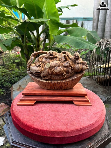 Tượng Phật Di Lặc Nhất Phúc Gỗ Nu Ngọc Am Cao 20 Ngang 32 Sâu 15 (cm) - Kỷ Gỗ Hương 26x37x20