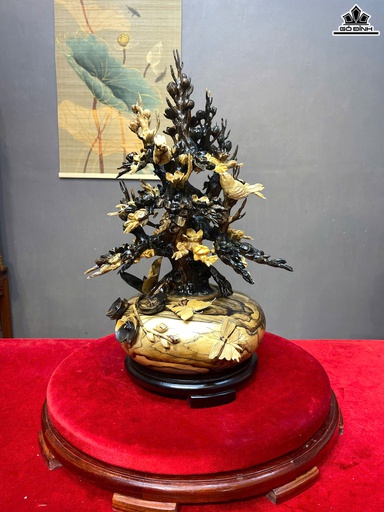 Bình Hoa Mai Phú Quý Gỗ Mun Hoa Cao 55 Ngang 35 Sâu 28 (cm)