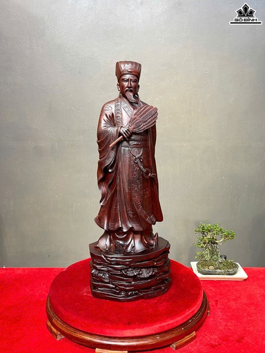 Tượng Gia Cát Lượng Gỗ Tử Đàn Cao 70 Ngang 26 Sâu 17 (cm)