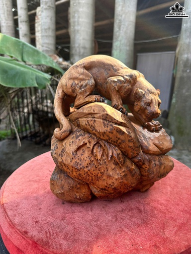 Tượng Báo Săn Mồi Gỗ Nu Ngọc Am Cao 28 Ngang 24 Sâu 20 (cm)