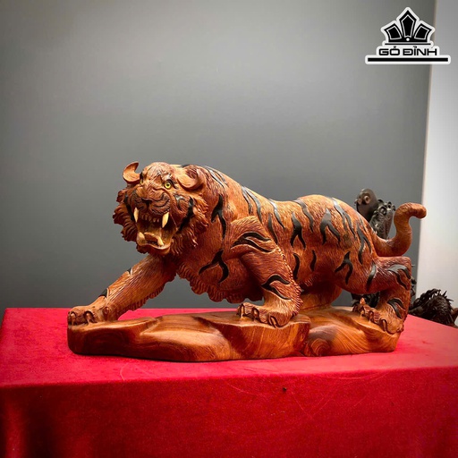 Tượng Hổ Phong Thủy Gỗ Hương Cao 25 Ngang 50 Sâu 14 (cm)