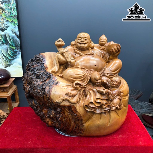Tượng Phật Di Lặc Nhị Phúc Gỗ Nu Trai Cao 52 Ngang 60 Sâu 50 (cm)