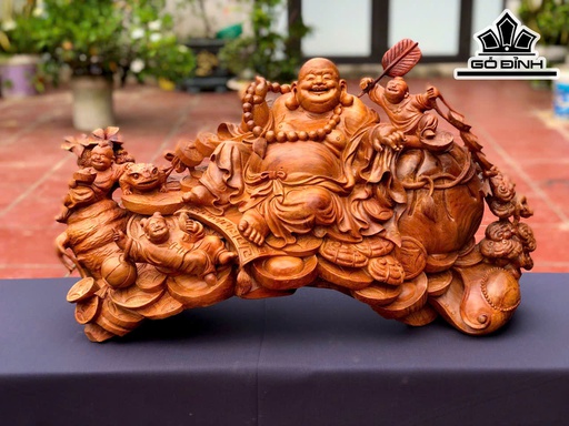 Tượng Phật Di Lặc Tam Phúc Gỗ Hương Cao 45 Ngang 77 Sâu 28 (cm)