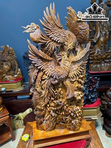 Tượng Song Phượng Gỗ Ngọc Am Cao 103 Ngang 45 Sâu 20 (cm)