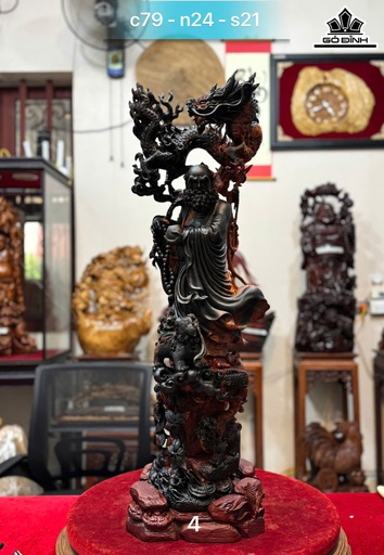 Tượng Đạt Ma Hàng Long Phục Lân Gỗ Trắc Cao 79 Ngang 24 Sâu 21 (cm)
