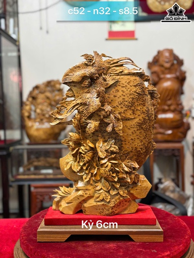 Tượng Ngũ Điểu Chầu Nguyệt Gỗ Nu Ngọc Am Cao 52 Ngang 32 Sâu 8,5 (cm)