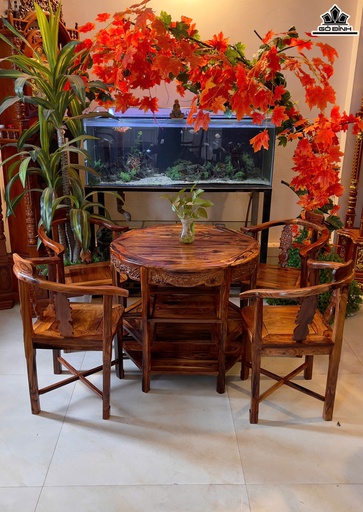 Bộ Ghế Cafe Gỗ Cẩm Việt - Bàn Cao 69 Đường Kính 80 - Ghé Cao 80 - Rộng 40 (cm)