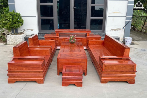 Bộ Sofa Gỗ Hương - Tủ Kệ Cao 74 x 41 x 210 - Ghế Đoản 235 x 68 x 65 - 2 Ghế Phụ 107 x 68 x 65 - Bàn 135 x 70 x 45 - Đôn Kẹp 70 x 40 x 45 - Đôn Nhỏ 40 x 40 x 30 (cm)