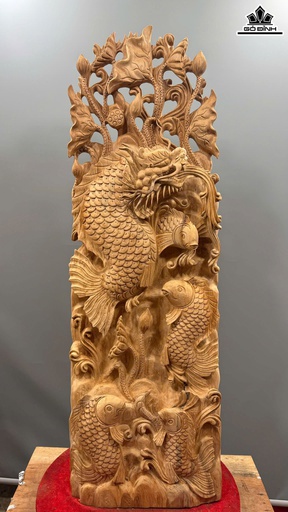 Tượng Cá Chép Hóa Rồng Gỗ Ngọc Am Cao 132 Ngang 46 Sâu 24 (cm) - 35kg