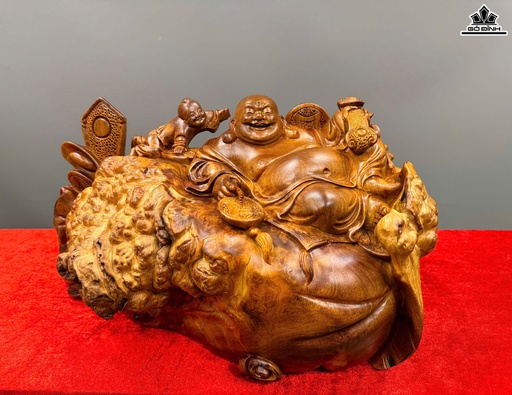 Tượng Phật Di Lặc Gỗ Nu Hương Cao 23 Ngang 42 Sâu 22 (cm)