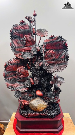 Tượng Tam Ngư Chầu Ngọc Gỗ Trắc Cao Cả Kỷ 125 Ngang 76 Sâu 33 (cm) - Kỷ Cao 15