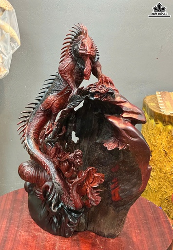 Tượng Kỳ Nhông Gỗ Trắc Cao 60 Ngang 46 Sâu 25 ̣(cm)