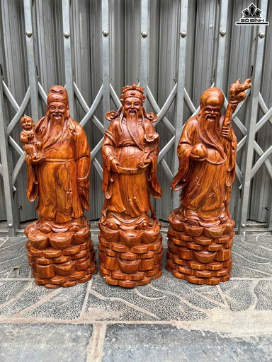 Tượng Phúc Lộc Thọ (Tam Đa) Gỗ Sưa Cao 46 Ngang 16 Sâu 15 (cm)