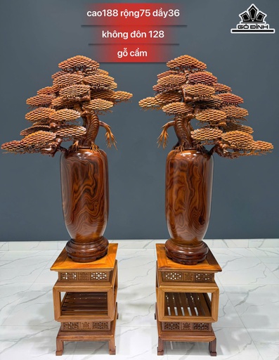 Cặp Bình Tùng Bonsai Gỗ Cẩm Cao Cả Đôn 188 Ngang 75 Sâu 36 (cm) - Kèm Đôn - Không Đôn Cao 128