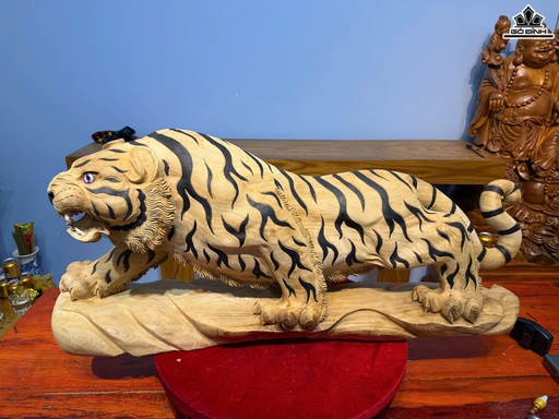 Tượng Hổ Phong Thủy Gỗ Ngọc Am Cao 41 Ngang 93 Sâu 26 (cm)