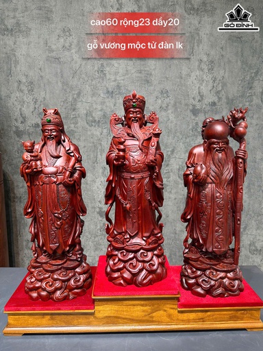 Tượng Phúc Lộc Thọ (Tam Đa) Gỗ Tử Đàn Cao 60 Ngang 23 Sâu 20 (cm)