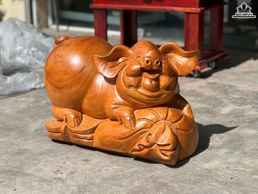 Tượng Heo Gỗ Ngọc Am Cao 28 Ngang 52 Sâu 36 (cm)
