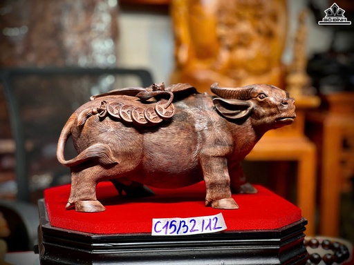 Tượng Trâu Gỗ Trắc Cao 48 Ngang 65 Sâu 45 (cm)