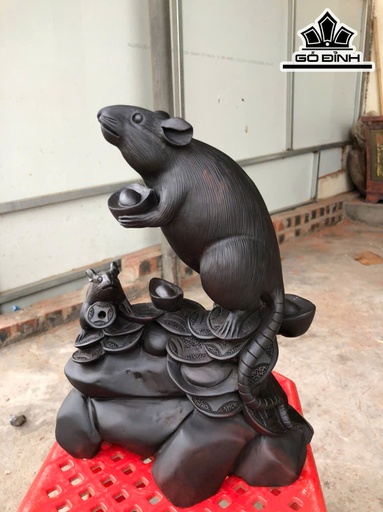 Tượng Chuột Mẫu Tử Gỗ Trắc Cao 29 Ngang 22 Sâu 12 (cm)