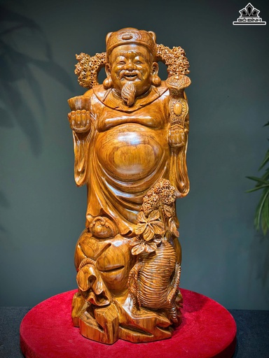 Tượng Thần Tài Gỗ Huyết Long Cao 68 Ngang 25 Sâu 25 (cm)