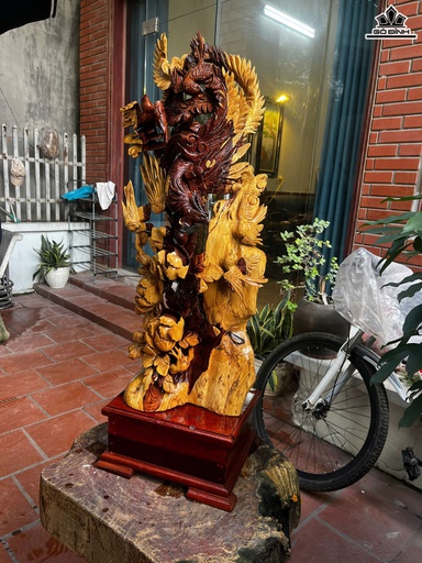 Tượng Chim Ngũ Điểu Trầu Hoàng Gỗ Cẩm Cao 77 Ngang 31 Sâu 21 (cm)