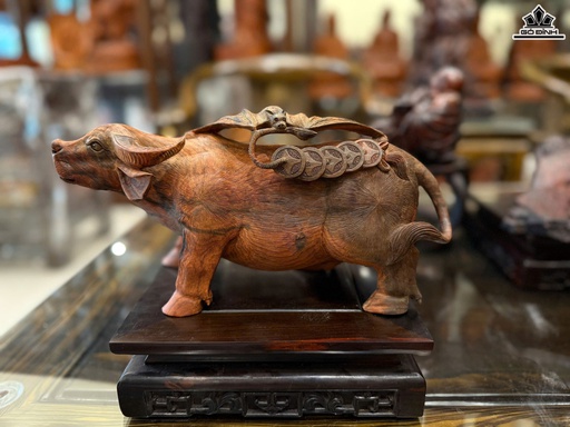 Tượng Trâu Gỗ Trắc Cao 12 Ngang 30 Sâu 15 (cm)