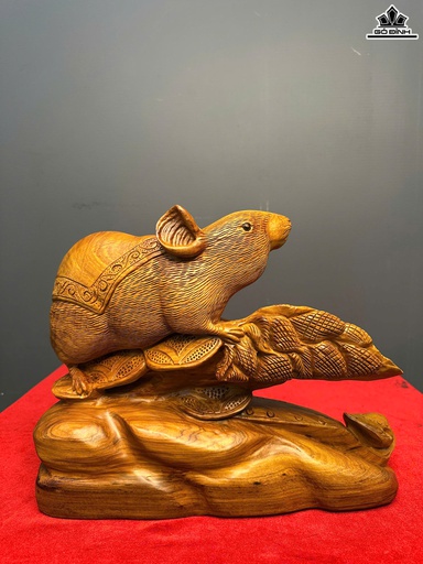 Tượng Chuột Phong Thủy Gỗ Hương Cao 29 Ngang 38 Sâu 19 (cm)