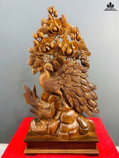 Tượng Phu Thê Viên Mãn Gỗ Bách Xanh Cao 83 Ngang 45 Sâu 18 (cm)