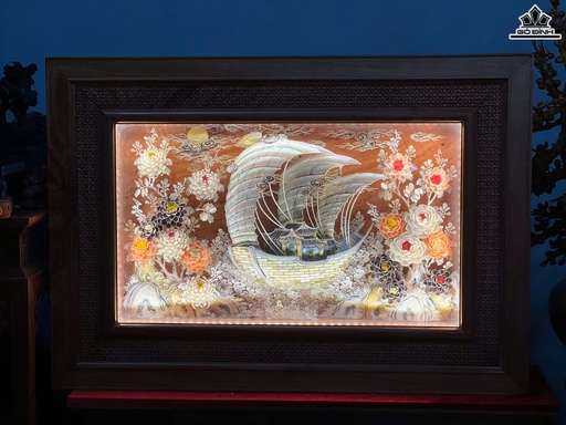 Tranh Thuận Buồm Xuôi Gió - Khung Hương Đá Hoa Lá Bào Ngư Ốc